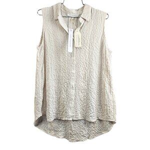 Jane & Delancey Puckered Sleeveless New Stripe Button Down Tunic Tank Top